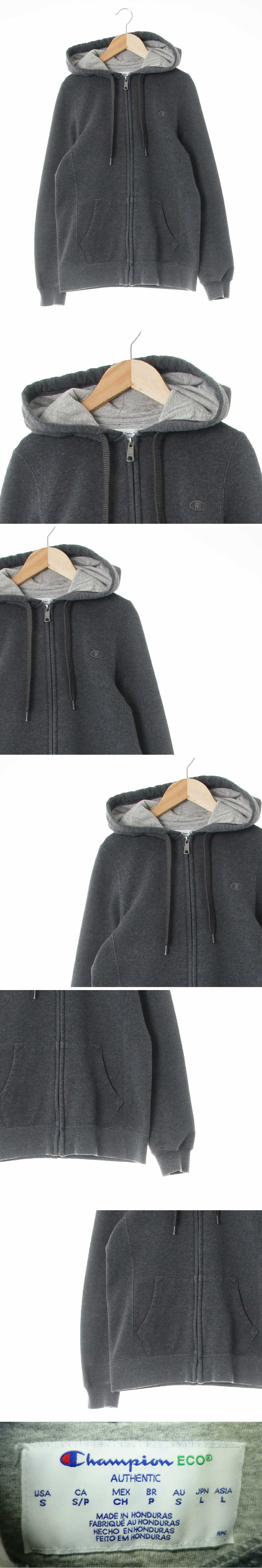 챔피언 로고자수후드집업 챔피언 그레이 면혼방 로고자수후드집업