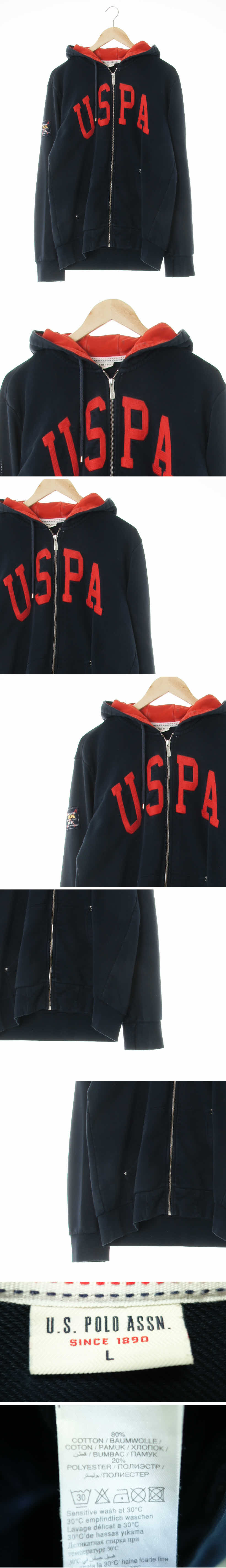 uspa 긴팔후드집업 uspa 네이비레드 자수패턴 면혼방 긴팔후드집업