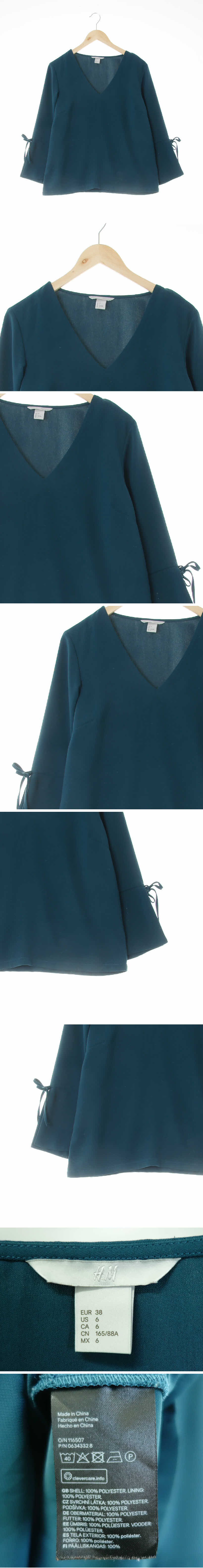 h&m 소매슬릿브이넥두겹블라우스 h&m 피콕그린 소매슬릿브이넥두겹블라우스