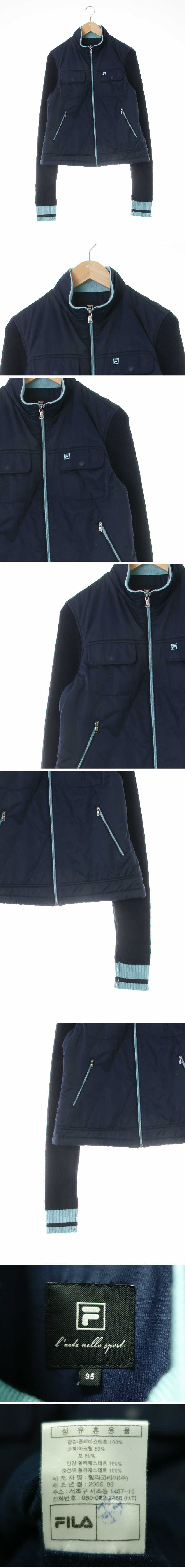 필라 네이비 니트배색하이넥퀼팅집업