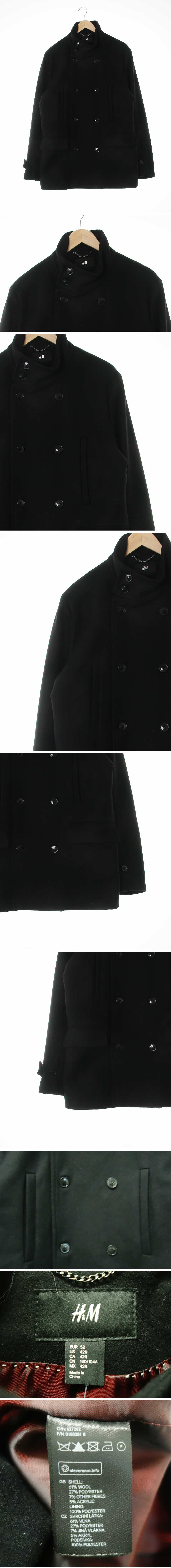 h&m 하이넥더블하프코트 h&m 블랙 울혼방 하이넥더블하프코트