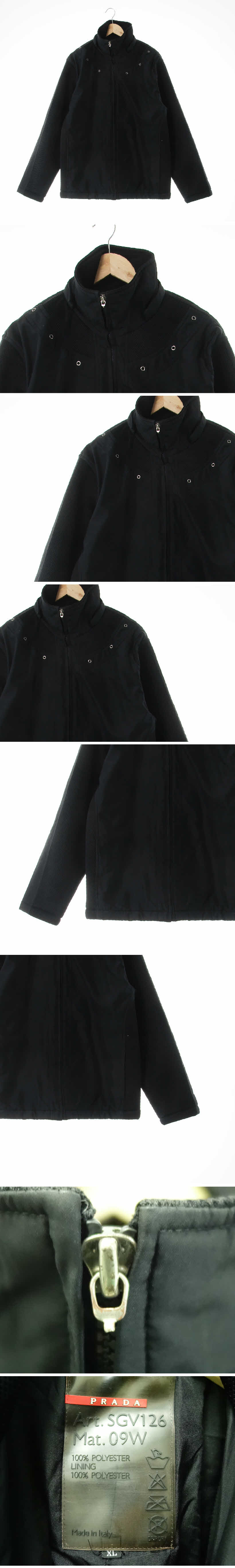 프라다 블랙 소매메쉬패딩점퍼