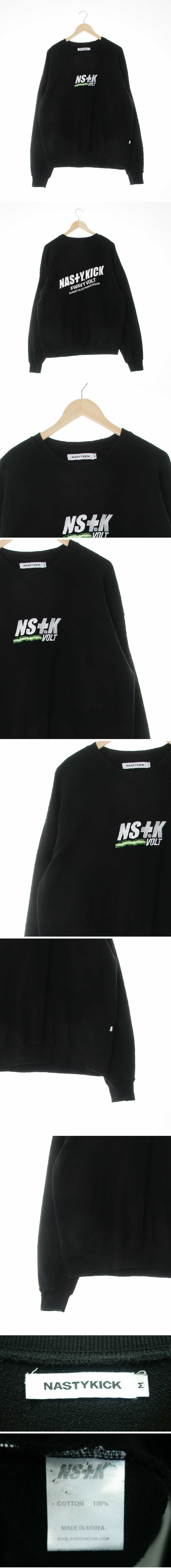 nastykick VOLT자수백레터링스웨트셔츠 nastykick 블랙 프린팅 면 VOLT자수백레터링스웨트셔츠
