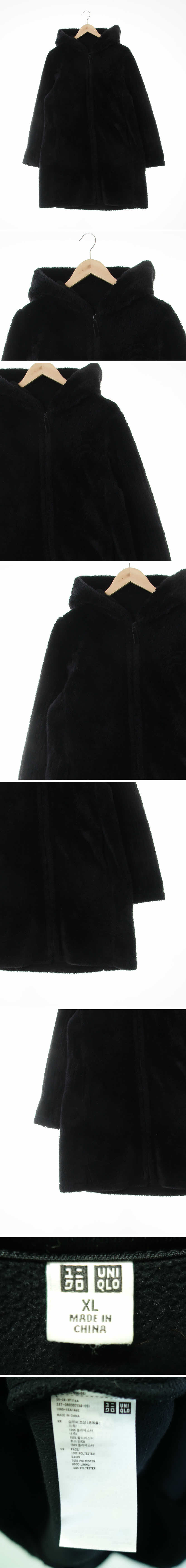 유니클로 쉐르파후드롱점퍼 유니클로 블랙 쉐르파후드롱점퍼