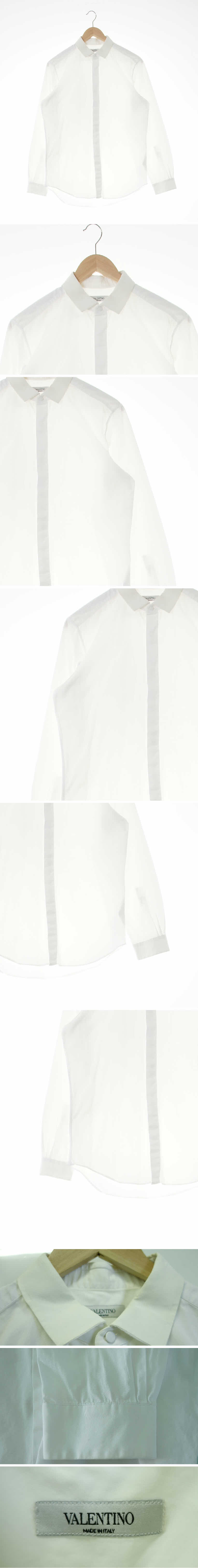 발렌티노 히든버튼숏카라셔츠 발렌티노 화이트 면혼방 히든버튼숏카라셔츠