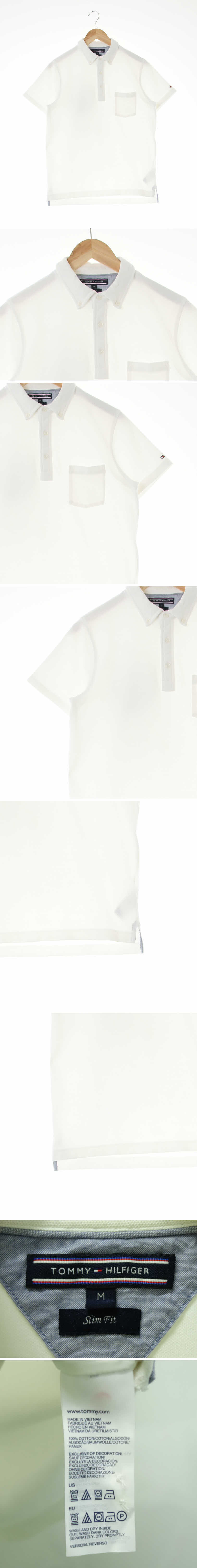 타미힐피거 화이트 면 슬림핏반팔폴로티