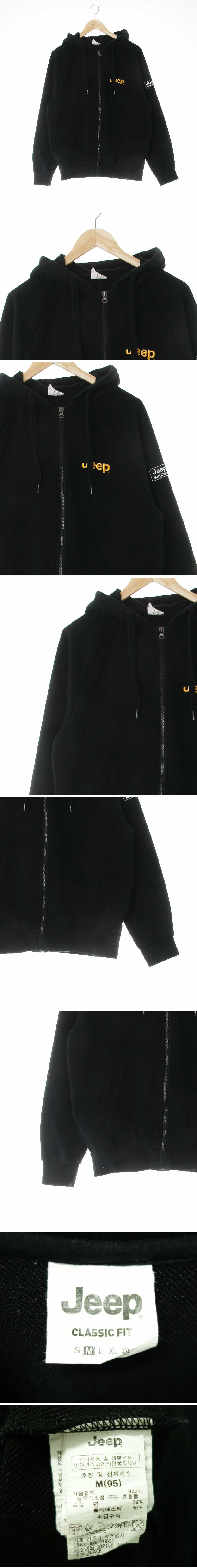 지프 자수로고레글런후드집업 지프 블랙 면혼방 자수로고레글런후드집업