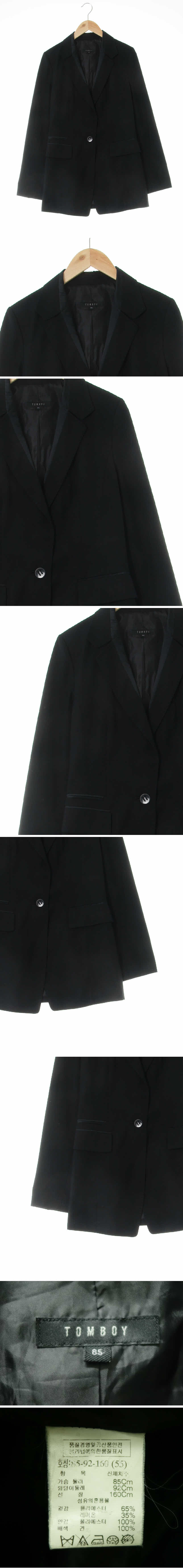 톰보이 블랙 실크배색원버튼블레이저