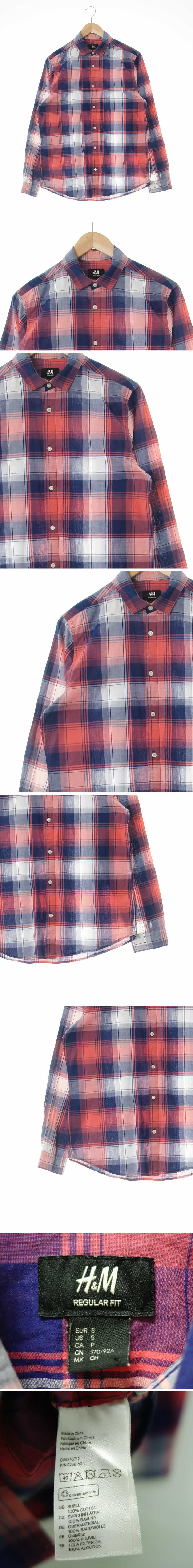 h&m 레귤러핏긴팔셔츠 h&m 핑크네이비 체크 면 레귤러핏긴팔셔츠
