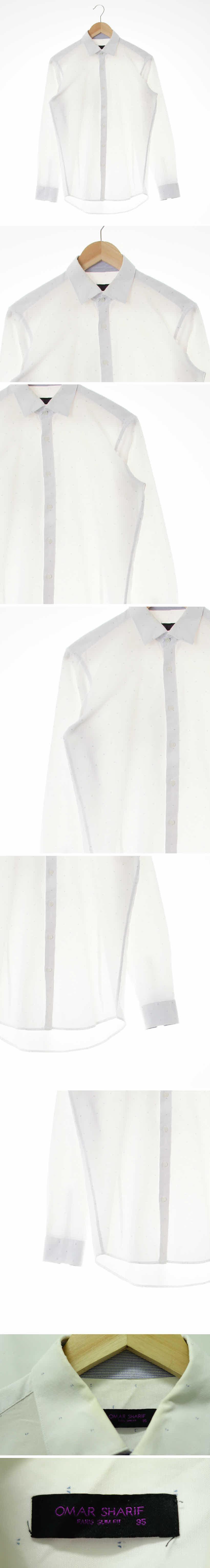 오마샤리프 와이드카라긴팔셔츠 오마샤리프 화이트 면혼방 와이드카라긴팔셔츠