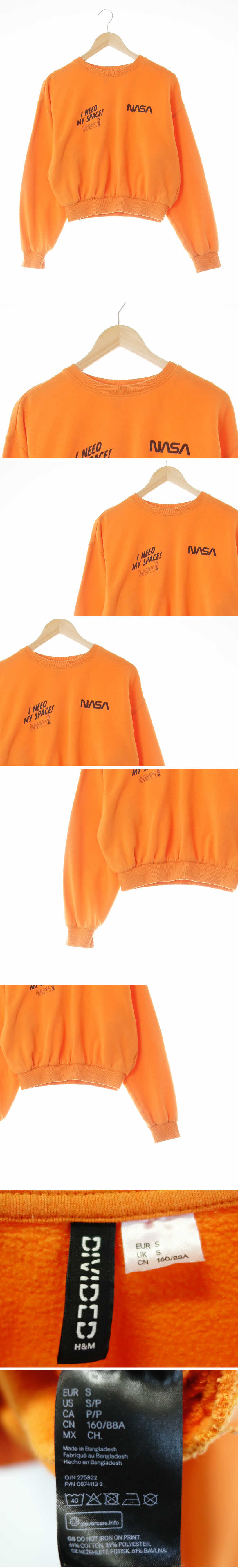 h&m 크롭나사맨투맨 h&m 오렌지 면혼방 크롭나사맨투맨