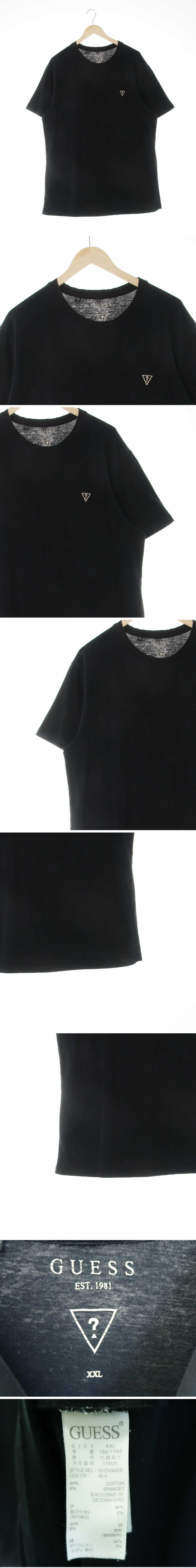 게스 자수로고라운드반팔티 게스 블랙 면혼방 자수로고라운드반팔티