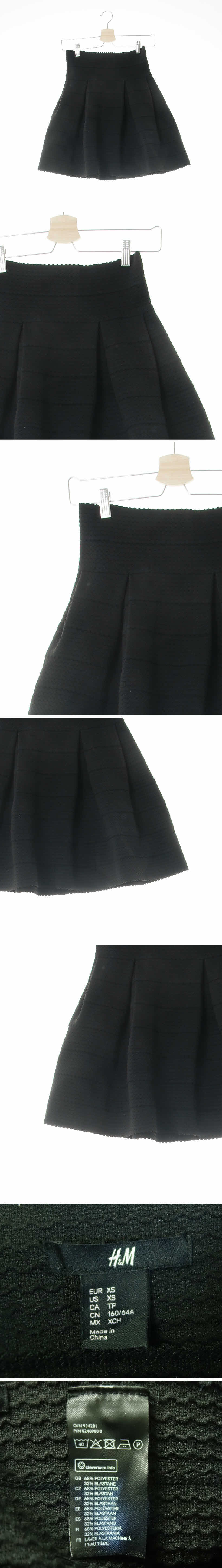 h&m 블랙 물결스트라이프 절개캉캉플레어미니스커트