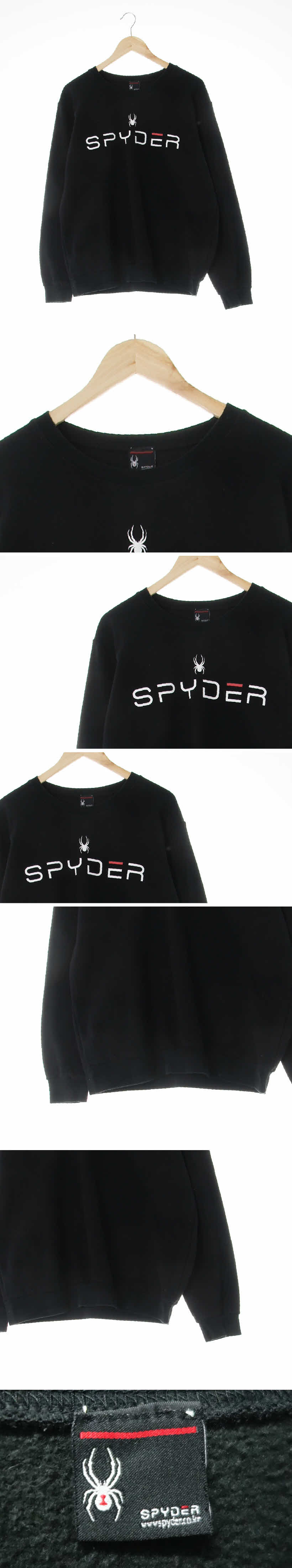 스파이더 블랙 프린팅 면혼방 빅로고맨투맨