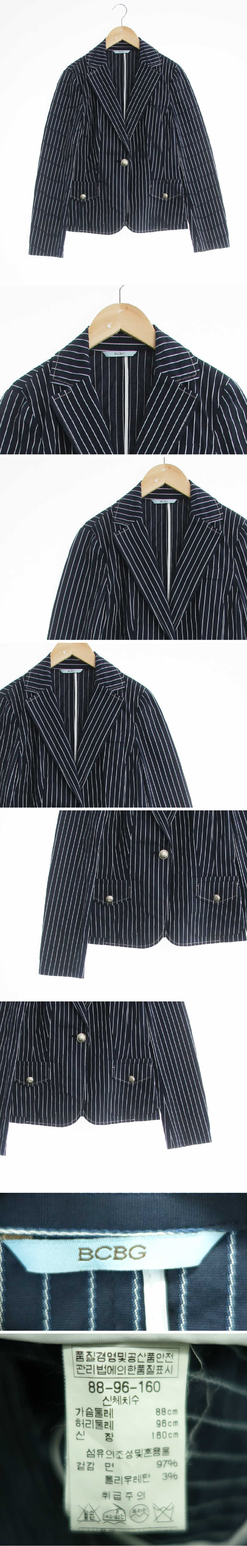 bcbg 닻버튼라이트자켓 bcbg 다크네이비 스트라이프 면혼방 닻버튼라이트자켓