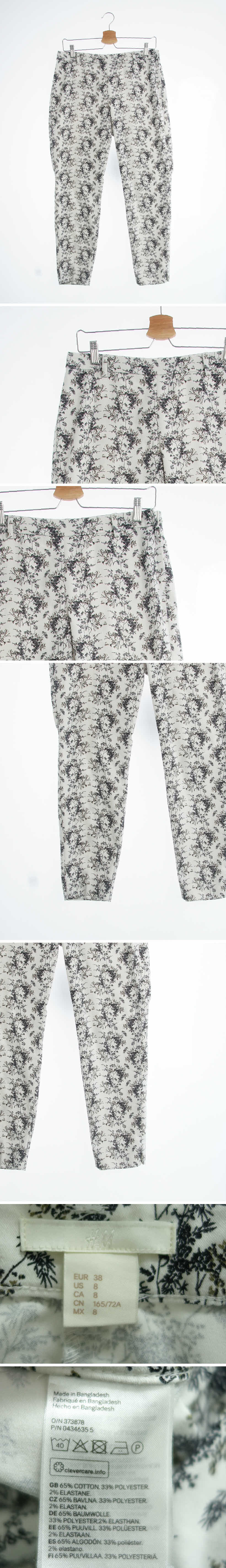 h&m 화이트 플라워패턴 면혼방 크롭쿨슬랙스팬츠