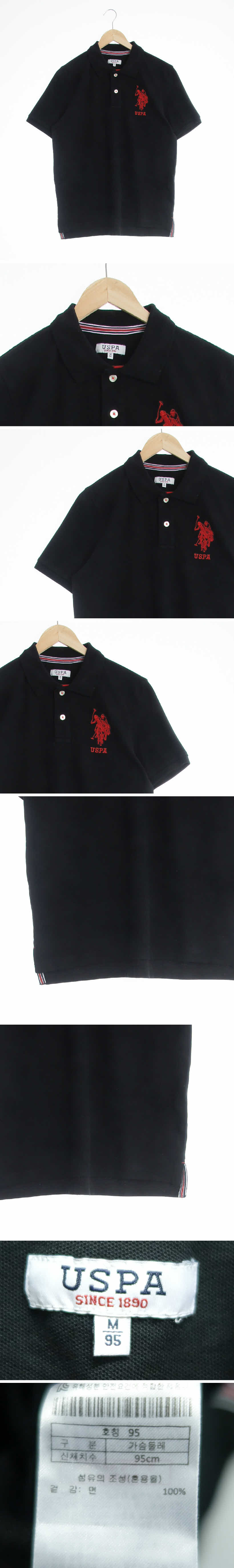 uspa 블랙 면 자수빅로고폴로반팔티