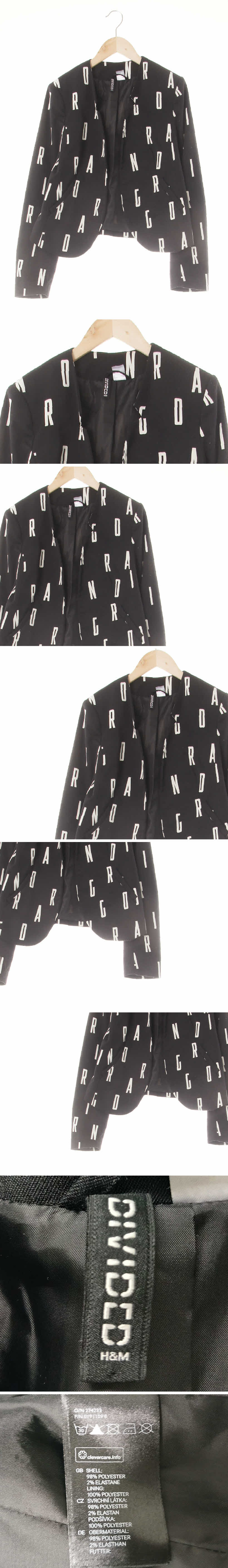 h&m 블랙 알파벳패턴 슬림오픈숏자켓