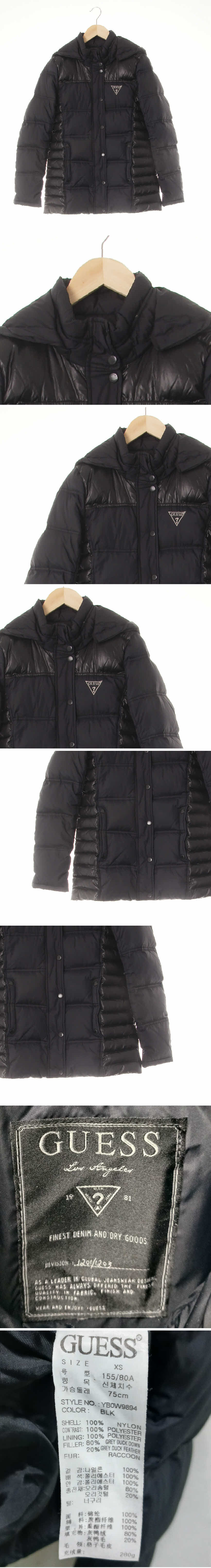 Guess 유광배색로고패딩점퍼 Guess 블랙 덕다운 유광배색로고패딩점퍼