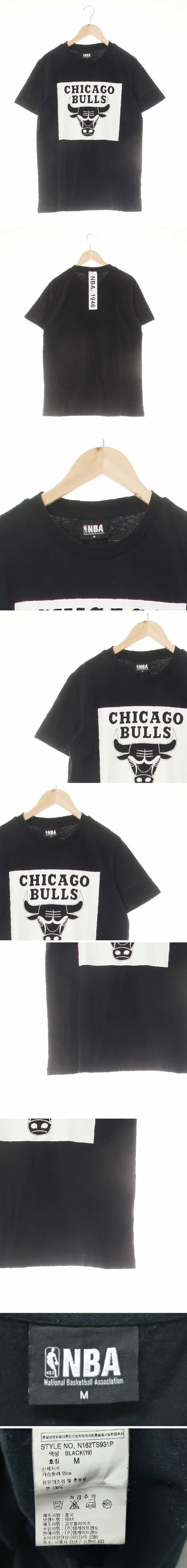NBA 블랙 프린팅 면 시카고불스라운드반팔티
