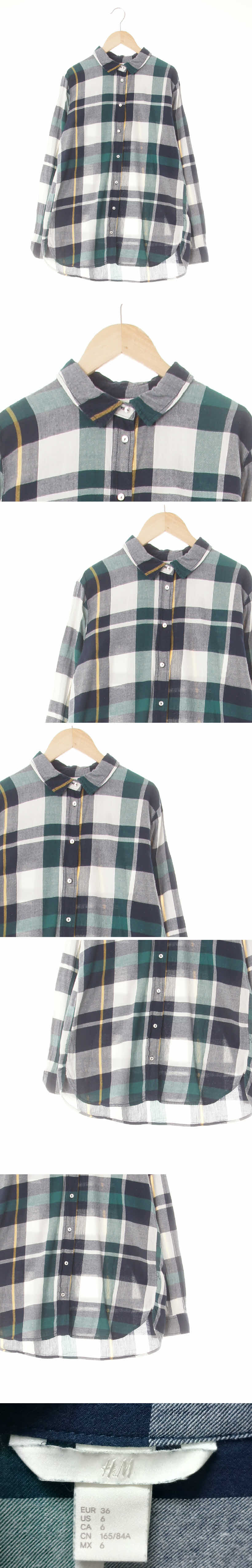 h&m 스케럽그린네이비 체크 면 긴팔셔츠