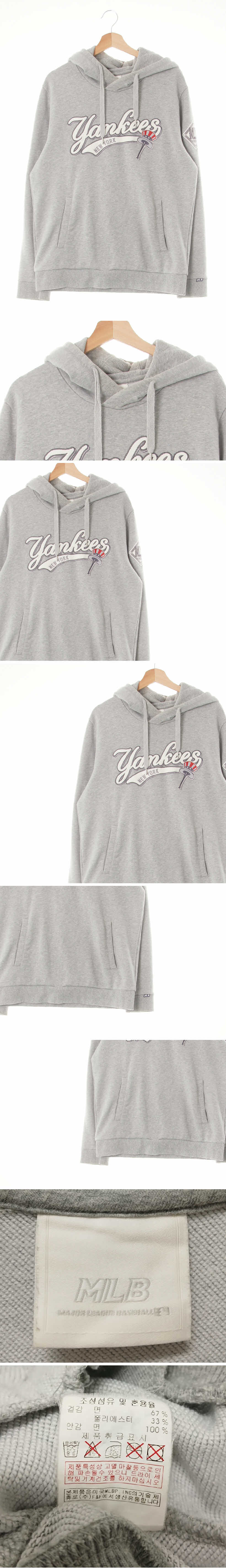 MLB 뉴욕양키즈패치후드티 MLB 그레이 면혼방 뉴욕양키즈패치후드티