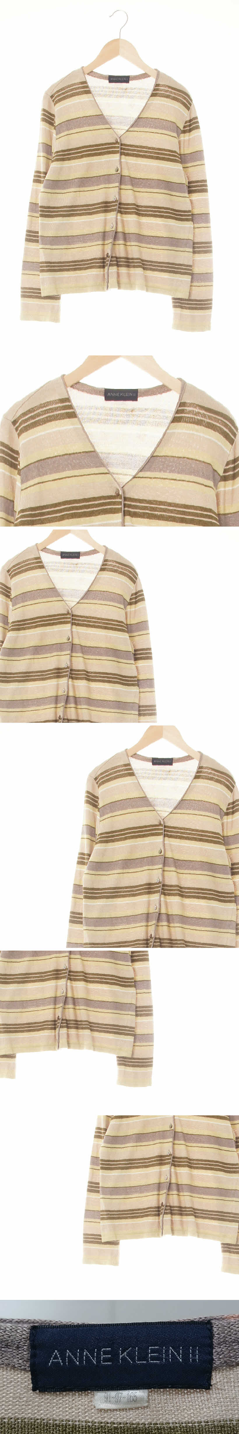anneklein 브이넥긴팔가디건 anneklein 카키베이지빈티지카키 스트라이프 브이넥긴팔가디건