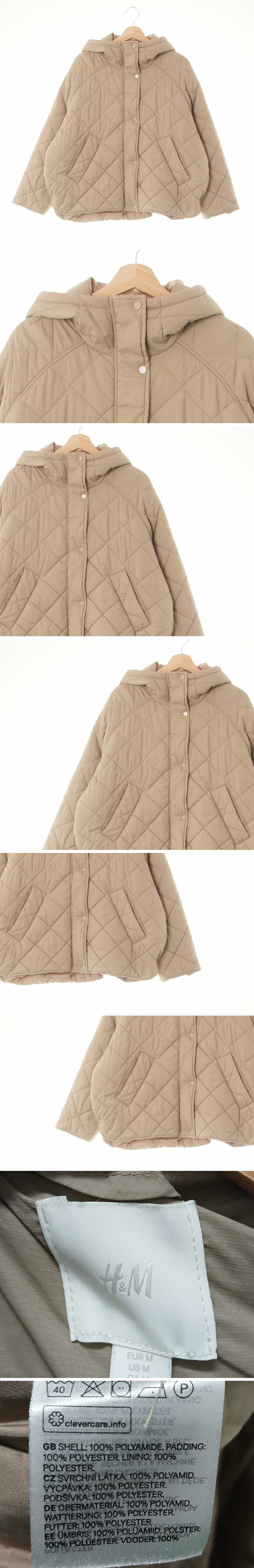 h&m 퀼팅루즈핏숏패딩점퍼 h&m 미디엄다크베이지 퀼팅루즈핏숏패딩점퍼
