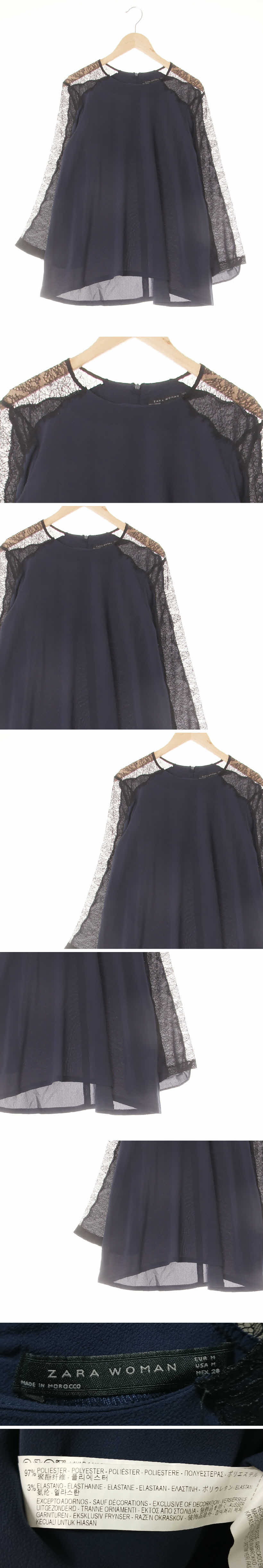 자라 레이스시스루블라우스 자라 네이비 레이스시스루블라우스