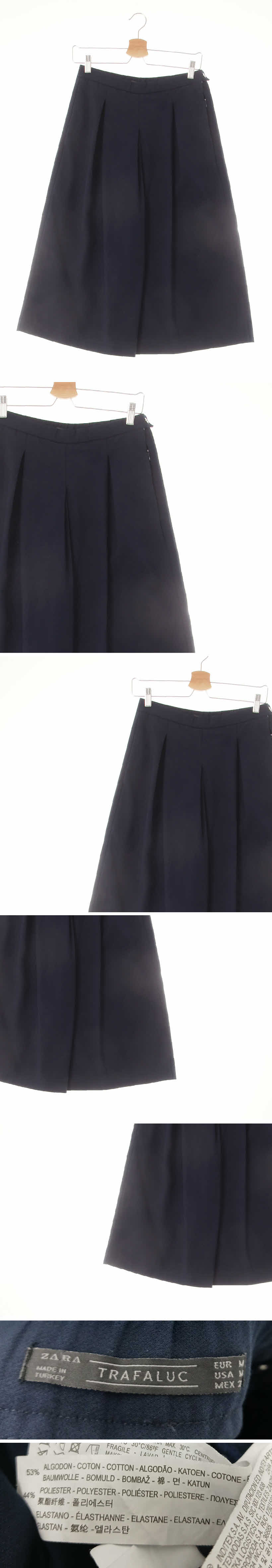 자라 핀턱7부와이드스커트팬츠 자라 네이비 면혼방 핀턱7부와이드스커트팬츠