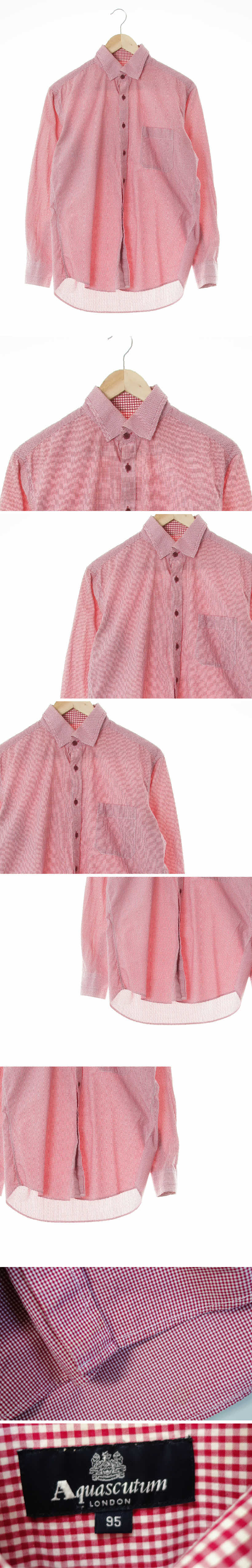aquascutum 레드 잔체크 면 긴팔셔츠