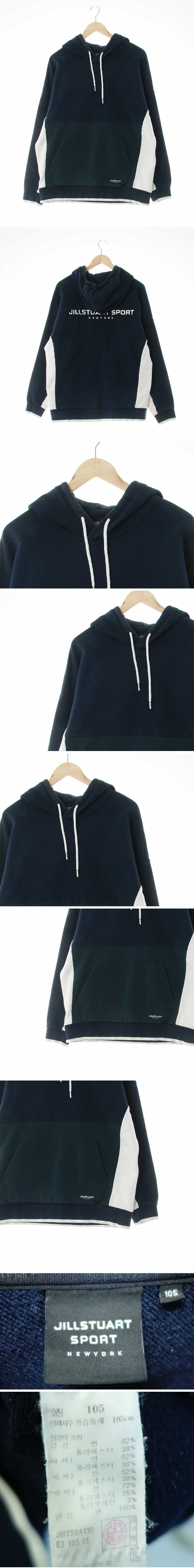 질스튜어트 포켓로고후드티 질스튜어트 네이비딥그린 면혼방 포켓로고후드티