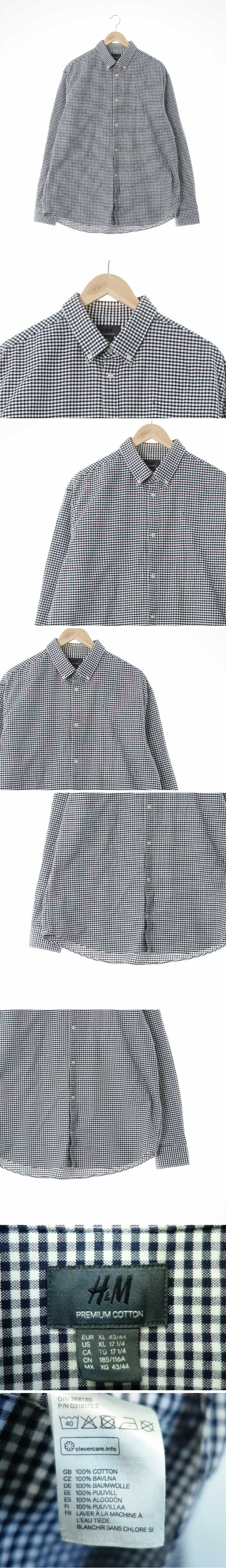 h&m 프리미엄코튼셔츠 h&m 잉크네이비 체크 면 프리미엄코튼셔츠