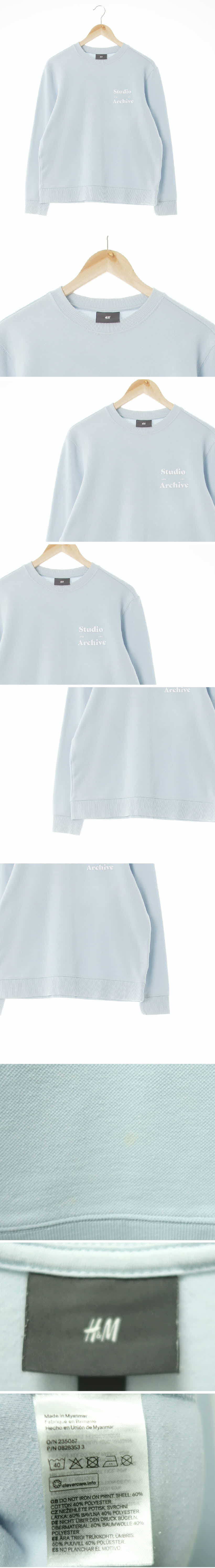 h&m 레터링크루넥맨투맨 h&m 라이트알래스칸스키블루 면혼방 레터링크루넥맨투맨