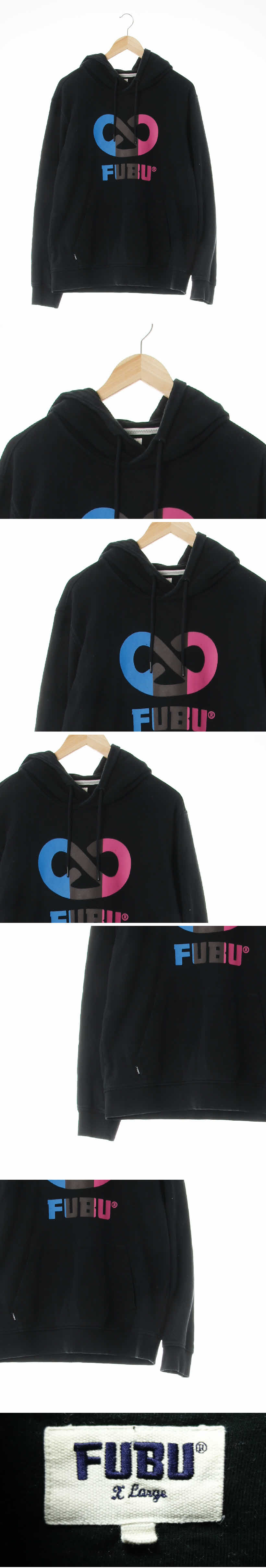 푸부 프레첼로고후드티 푸부 블랙 프린팅 면혼방 프레첼로고후드티
