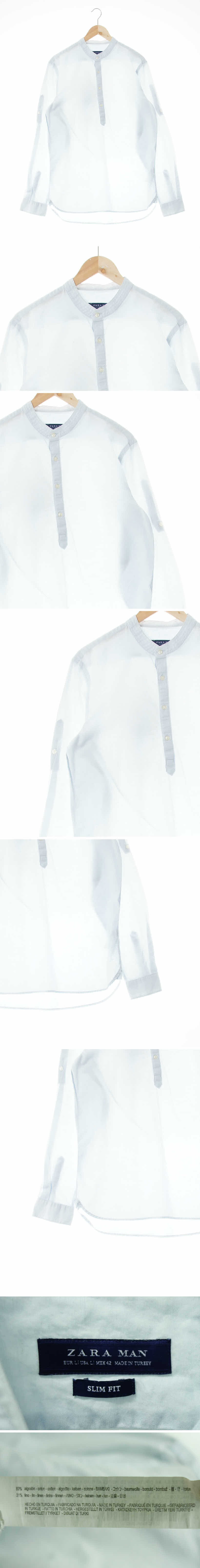 자라맨 헨리넥워싱셔츠 자라맨 울트라라이트블루 린넨혼방 헨리넥워싱셔츠