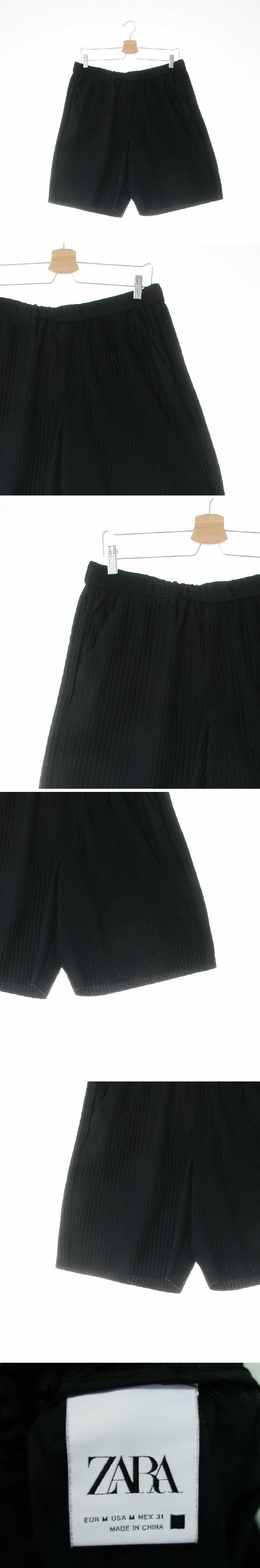 자라 골지크롭반바지 자라 블랙 스트라이프 골지크롭반바지
