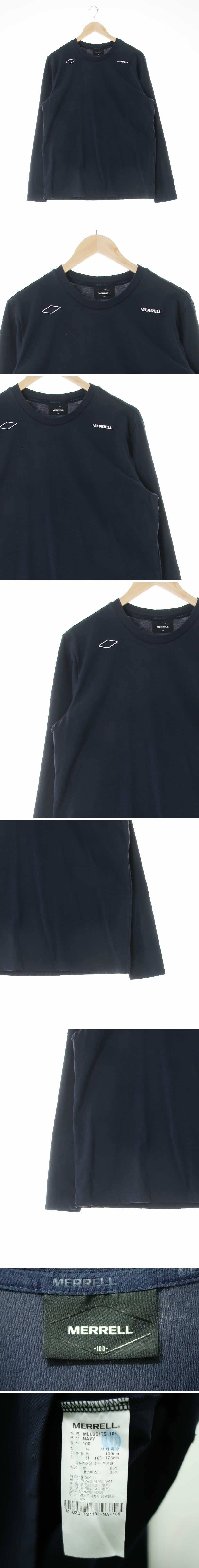 머렐 네이비 프린팅 면혼방 아웃도어크루넥슬리브
