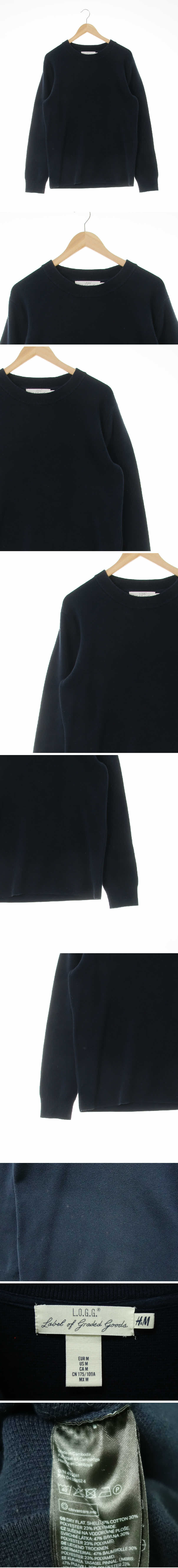 h&m 크루넥솔리드니트 h&m 네이비 면혼방 크루넥솔리드니트