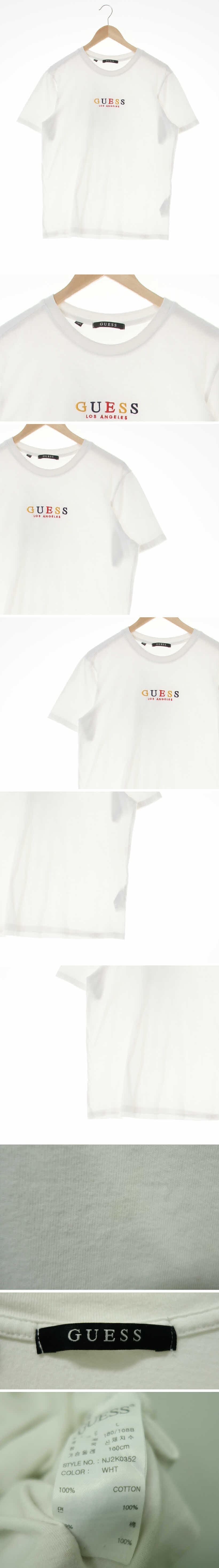 게스 자수로고라운드반팔티 게스 화이트 면 자수로고라운드반팔티