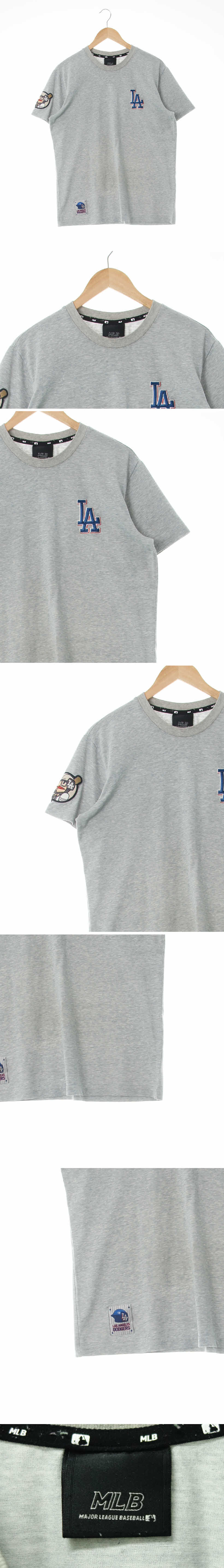 MLB LA패치크루넥반팔티 MLB 그레이 면혼방 LA패치크루넥반팔티