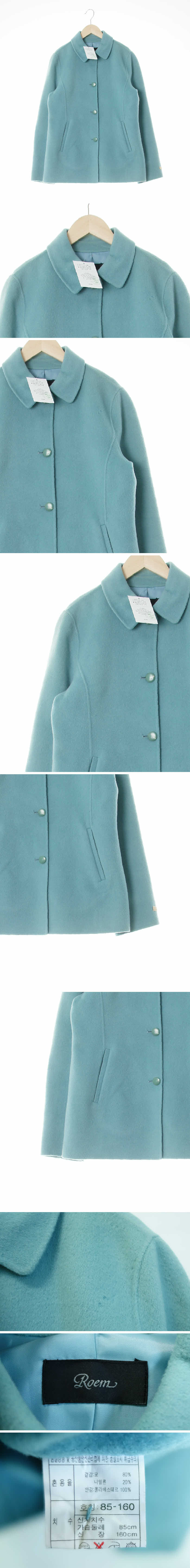 로엠 핸드메이드숏라인코트 로엠 카바나블루 울혼방 핸드메이드숏라인코트