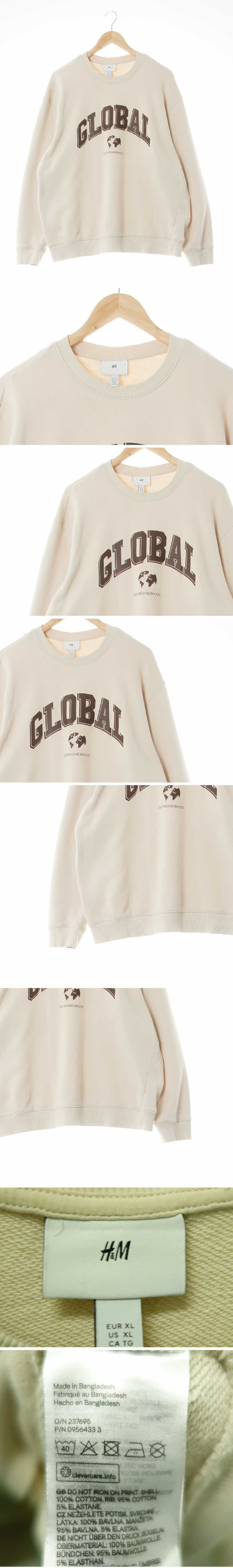 h&m 글로벌맨투맨 h&m 린넨베이지 프린팅 면 글로벌맨투맨