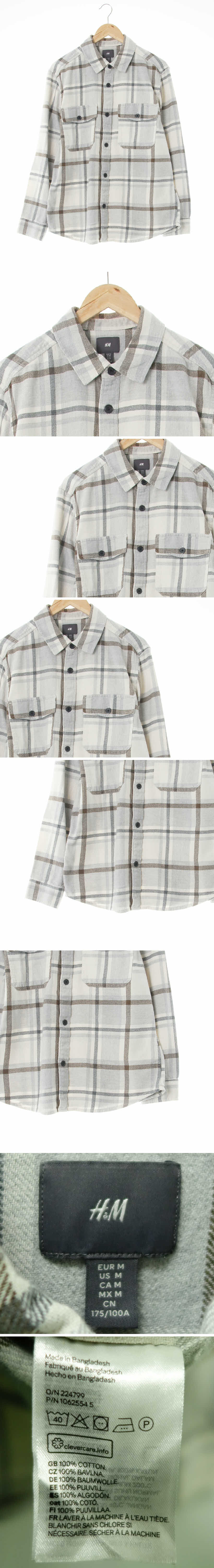 h&m 빅포켓셔츠 h&m 라이트그레이아이보리 체크 면 빅포켓셔츠