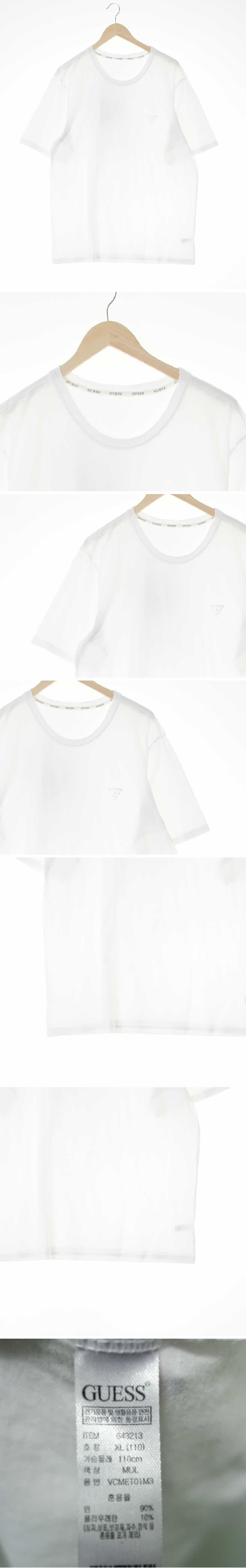 Guess 가슴로고심플반팔티 Guess 화이트 면혼방 가슴로고심플반팔티