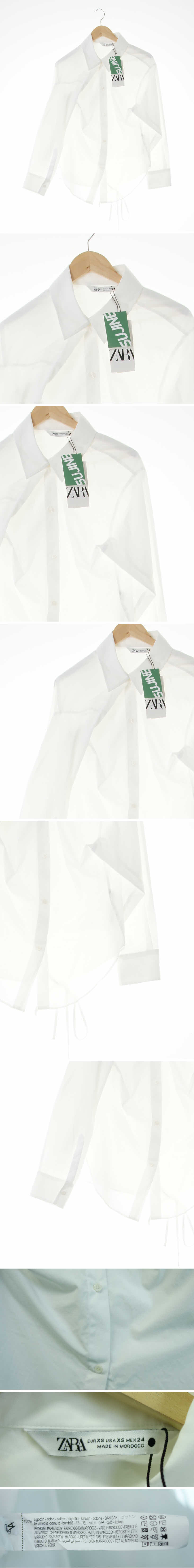 자라 언발핀턱투웨이셔츠 자라 화이트 면 언발핀턱투웨이셔츠