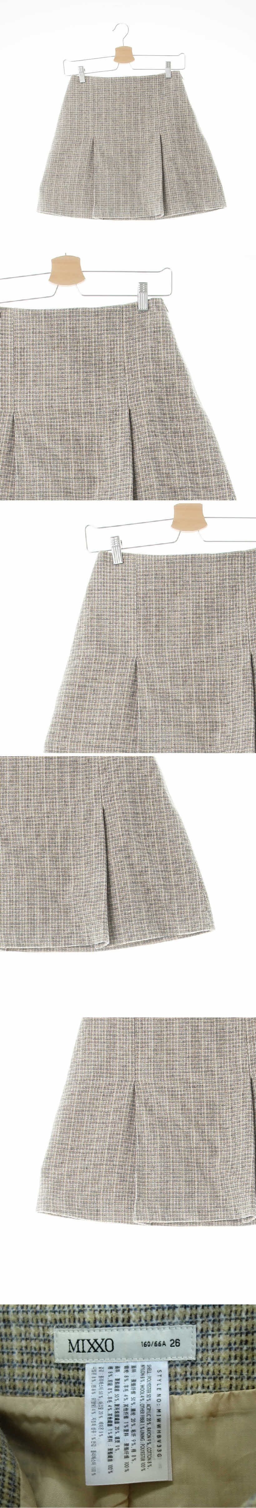 mixxo 플리츠모직미니스커트 mixxo 베이지 체크 울혼방 플리츠모직미니스커트