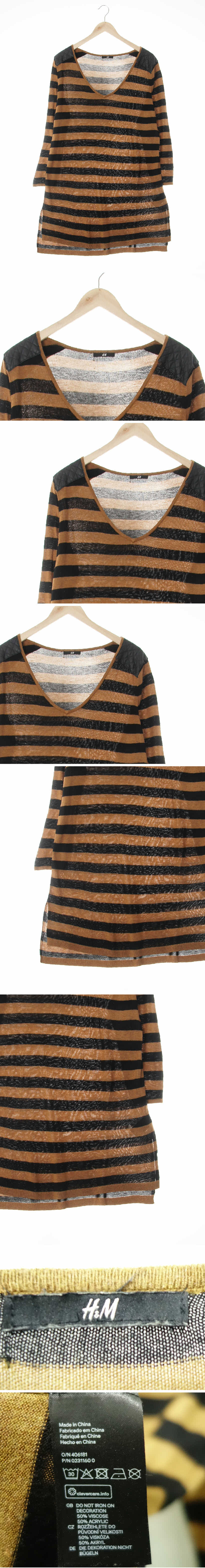 h&m 레더배색딥브이넥니트원피스 h&m 다크황토브라운블랙 스트라이프 비스코스혼방 레더배색딥브이넥니트원피스