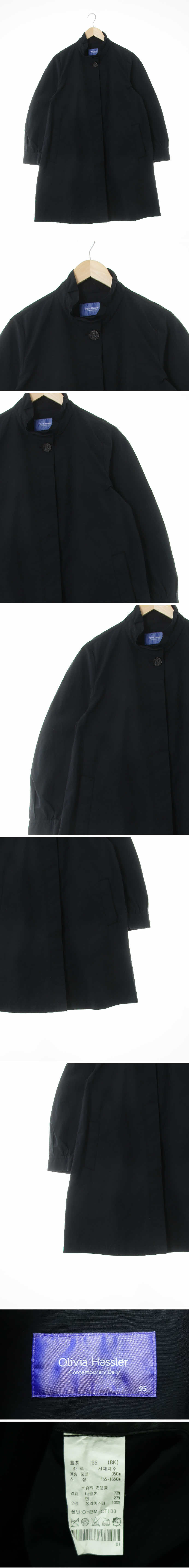 올리비아하슬러 블랙 면혼방 루즈핏히든버튼바스락간절기코트