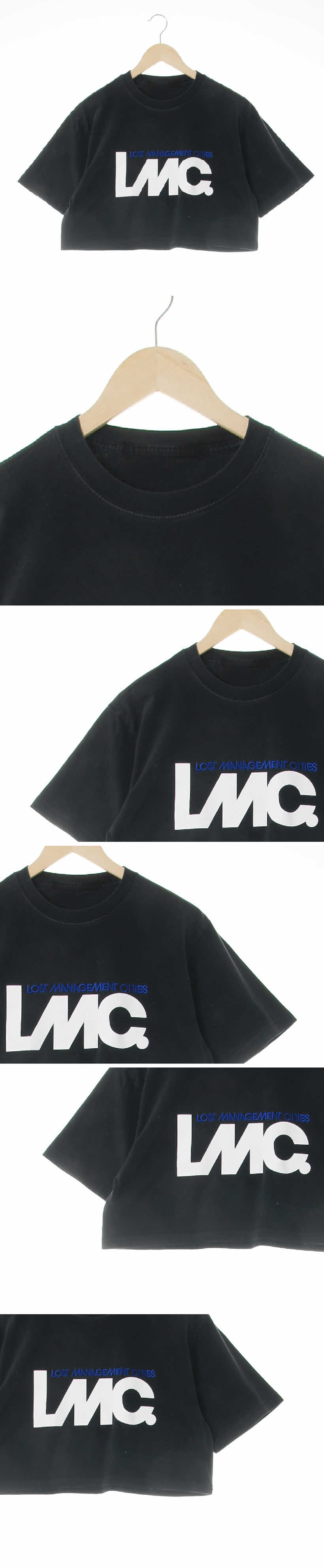 lmc 블랙 면혼방 크롭크루넥루즈핏반팔티